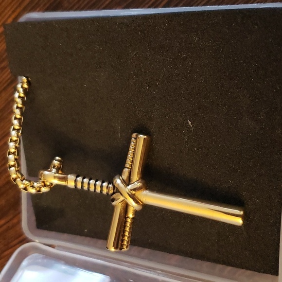 Rehoboth Baseball Bat Cross Pendant Necklace  With 24" Stainless Steel Chain - Picture 4 of 7